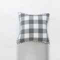 Square grey and white buffalo check pillow cover with decorative grey pom-pom trim - 45x45 (With 500g Core) / Grey White Grid Grey Ball