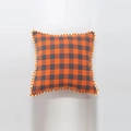 Orange and black checkered pillowcase with decorative pompom edges on grey background - 45x45 (With 500g Core) / Orange Grey Grid Orange Ball