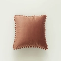 Rostfarbener Samtkissenbezug mit elegantem Pompon-Rand im minimalistischen Nordik-Stil - Mit Gebürstetem Hochelastischem Einsatz / Hellkaffee