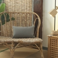 Rectangular grey linen lumbar pillow cover with textured weave on a rattan bench - Rectangular (With Brushed Fabric Core) / Black 8 (Gray Woven Texture)
