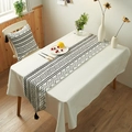 Minimalist Chenille Table Runner with Geometric Patterns and Black Tassels for Home Decor - 33*180cm / White