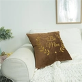 Brown velvet square cushion with gold Be Mine embroidery and decorative leaf patterns - Coffee
