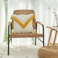 Federa boho in cotone con strisce trapuntate a V gialle e nappe agli angoli - Solo federa / Cuscino Geometrico con Nappe