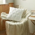 White geometric plush pillow case with Nordic woven texture and cozy knitted blanket - Bleached White