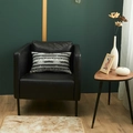 Moderne zwarte lederen fauteuil met een getextureerd zwart-wit gestreept lendenkussen - Vierkant met Hoog Elastische Kern / Gestreept