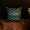 Dark emerald green jacquard pillow cover with 3D geometric patterns and gold piping - Dark Green