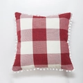 Federa per cuscino a quadretti rossi e bianchi con rifiniture in pom-pom bianchi - Solo Federa / Gingham Rosso E Bianco Con Pompon Bianchi