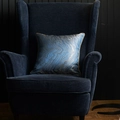 Fodera per cuscino blu scuro con texture jacquard dorata e bordi in metallo rifinito - Con nucleo elastico / Blu