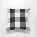 Federa in lino a quadretti bianchi e neri con bordi decorativi di soffici pompon - Solo Federa / Gingham Nero E Bianco Con Pompon Bianchi