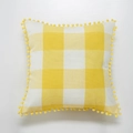 Federa per cuscino a quadretti gialli e bianchi con bordi di pompon decorativi - Solo Federa / Gingham Giallo E Bianco Con Pompon Gialli