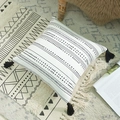 Bohemian cotton canvas throw pillow cover with black geometric prints and fringe tassels - Tassel Style (No Core) / Geometric