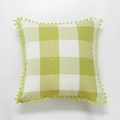 Linen plaid pillowcase in yellow and green checkered pattern with decorative pom-pom fringe - Pillowcase Only / Green And White Gingham With Green Pom-poms
