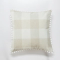 Linen checkered pillow cover with decorative pom-pom edges in beige and white - Pillowcase Only / Cream And White Gingham With White Pom-poms