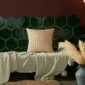 Beige tufted checkered cushion cover with fringes on a vintage green tile backdrop - Beige 45*45