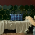Blue plaid decorative pillowcase with fringed edges on a beige knitted blanket - Denim Blue 30*50