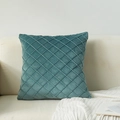 Cyan velvet throw pillow cover with 3D diamond quilted pattern on a cream sofa - 30*50cm (No Insert) / Lake Green