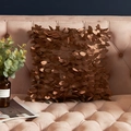 Housse de coussin décorative à feuilles 3D bronze avec pétales en satin pour canapé - 42*42 (Comprend un Cœur en Coton 3D Non Tissé de 400g) / café