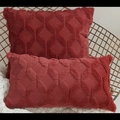 Set of two dark red plush pillow covers with geometric diamond texture on metal chair - 65x65 / Burgundy