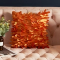 Housse de coussin décorative en satin à feuilles 3D orange pour décor de salon - 42*42 (Comprend un Cœur en Coton 3D Non Tissé de 400g) / Orange