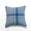 Minimalist blue and white plaid linen cushion cover with textured woven fabric - Navy Blue