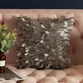 Gray decorative throw pillow cover with 3D leaf pattern on a pink velvet sofa - Gray