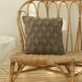 Taupe square plush pillow cover featuring geometric diamond tufted textures on a rattan chair - 65x65 / Dark Gray