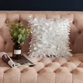 White 3D textured leaf pillow cover on pink velvet sofa for modern home decor - Pure White