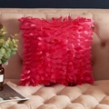 3D leaf pattern decorative throw pillow cover in vibrant magenta satin for sofas - Rose Red