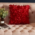 Red square cushion cover with 3D satin leaf petal texture for luxury home sofa decor - Red