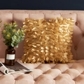 Golden 3D leaf texture throw pillow cover on pink velvet sofa for luxury home decor - Champagne