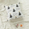 Fodera per cuscino natalizia bianca con albero nero e stella dorata su coperta - 45x45cm (Con Imbottitura 500g) / Albero di Natale Con Stelle