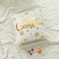 Fodera per cuscino natalizia bianca con scritta Merry Christmas dorata e fiocchi di neve - 45x45cm (Con Imbottitura 500g) / Natale Tutto Oro