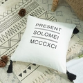 Ivory cotton canvas pillow case with black fringe and Solomei typographic print - 30x50cm (With 350g Core) / Letter 2 (MCCCXCI)