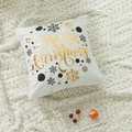 Federa natalizia bianca con scritte dorate Merry Christmas e motivi a fiocco di neve - 45x45cm (Con Imbottitura 500g) / Bronzatura Oro Multicolore Tondo