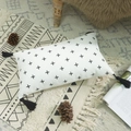 Bohemian lumbar pillow cover with black cross pattern and tassels on white cotton canvas - Plus Pattern (Lumbar) / 30x50cm (With 350g Core)