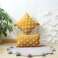 Ginger yellow square and lumbar cushion covers with white tufted star patterns - Yellow