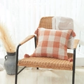 Orange and beige checkered linen cushion cover with stylish tassels on a wicker chair - 45x45cm (With 500g Insert) / Oatmeal Orange Checkered