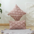Roze pluche kussensloop met geometrisch ruitpatroon in vierkante en lumbale vormen - 45x45 (Met Kussenkern) / Oudroze