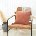 Rust red bohemian throw pillow cover with cotton linen texture and corner tassels - 45x45cm (With 500g Insert) / Oatmeal Orange Solid