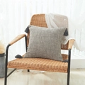 Square cotton linen throw pillow with black and white geometric pattern and grey tassels - 45x45cm (With 500g Elastic Core) / Taupe Fret Pattern