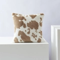 Brown and white cow print plush throw pillow cover with soft faux fur texture - 45*45cm (With Insert) / Light Coffee