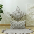 Nordic style light grey plush pillow covers and round pom-pom rug set for home decor - Light Gray
