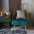 Golden leaf-shaped metal frame leisure chair with peacock green velvet cushion - Small Rectangular Pillowcase Only / Beige Grey