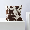 Square plush throw pillow cover featuring a soft brown and white cow print design - 45*45cm (With Insert) / Dark Coffee and White