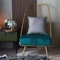 Emerald velvet lounge chair with golden leaf-vein metal frame and gray striped pillow - Small Rectangular Pillowcase Only / Light Gray