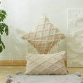 Beige plush striped pillow covers with geometric 3D texture in square and long styles - Apricot