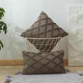 Brown plush striped cushion cover with geometric rhombus texture for Nordic style sofa decor - Dark Gray