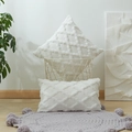 White Nordic style plush pillow covers with diamond tufted patterns in square and long shapes - Bleached White