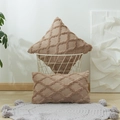 Camel tufted pillow covers set with geometric rhombus pattern for sofa decor - Light Coffee