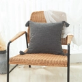 Square dark grey cotton linen textured pillow cover with decorative corner tassels - Taupe Solid